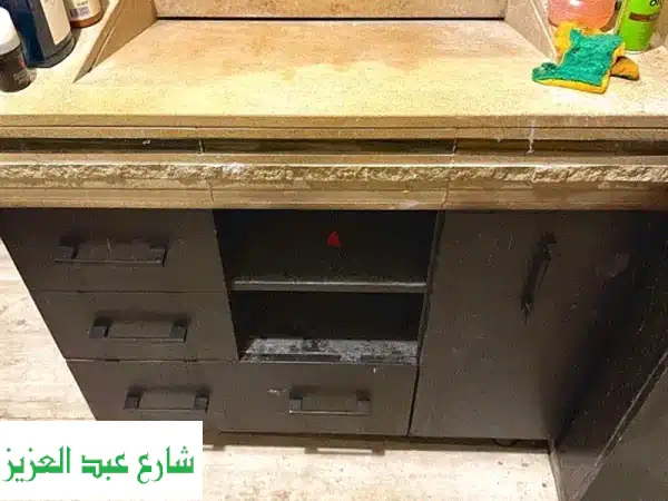 فخامة وعملية: حوض رخام 85 سم مع وحدة خشب بني | أثاث...