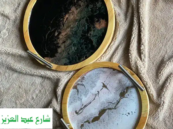 صواني يدوية فاخرة من ريزن، خشب وأكريليك -  قطع فنية تُضفي سحراً على منزلك!