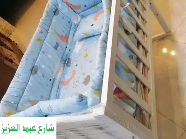 سرير أطفال كامل مع مرتبة وجوانب ومفارش - هزاز...