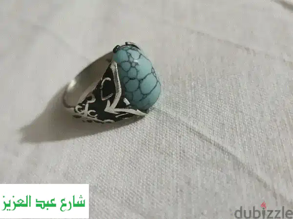 خاتم فضة 925 شرقي فاخر مع فيروز أصلي - هدية مميزة أو...