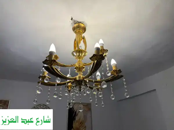 ثلاثية فخمة: نجف نحاس مطلي ذهب وماء ذهب مع كريستالات براقة ✨