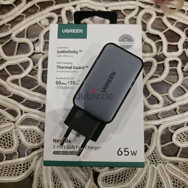 65W Gan Fast Charger 3 port USB-C Charger شاحن يوجرين ٦٥ وات 2