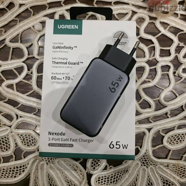 65W Gan Fast Charger 3 port USB-C Charger شاحن يوجرين ٦٥ وات 3