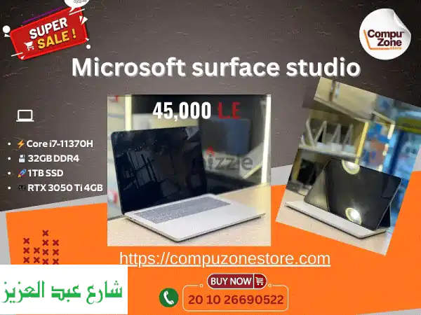 Microsoft Surface Studio Laptop i7 RTX 3050 Ti | كالجديد – أداء...