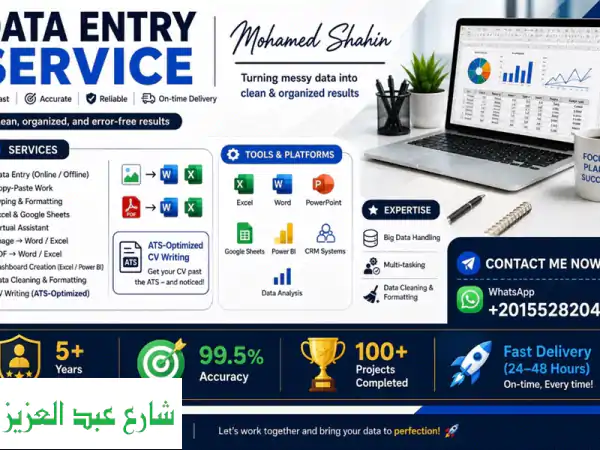 خدمات احترافية للشركات والأفراد excel  power bi  data entry...