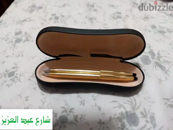 طقم أقلام كروس ذهبي أمريكي أصلي بحالة ممتازة | Cross Pen Set