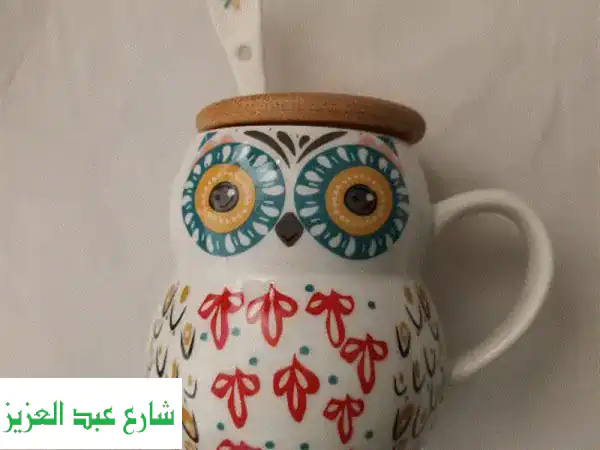 مج بورسلين جديد مع غطاء خشبي وملعقة | أناقة...