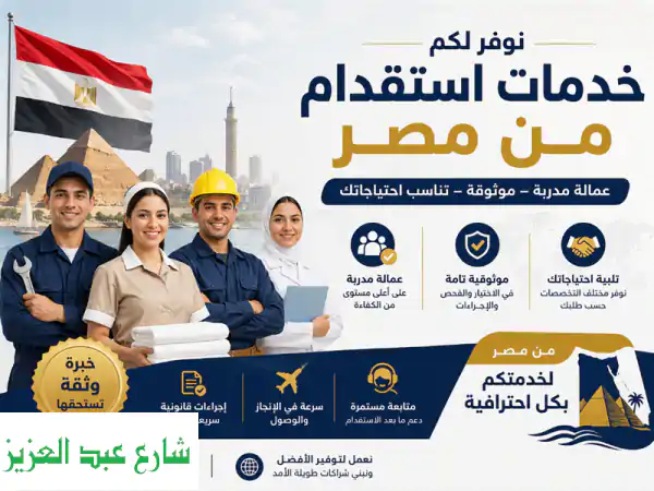 استقدم كفاءات عالمية: عمالة مصرية، هندية،...