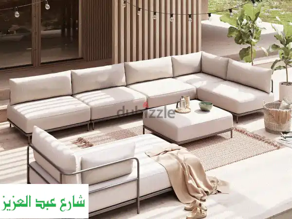 Nøvair L Shape sofa + chair chaiselong + table طقم خارجي للجاردن