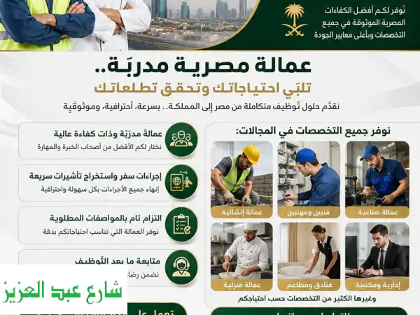 استقدام عمالة مصرية للسعودية: كفاءات متخصصة لشركاتكم