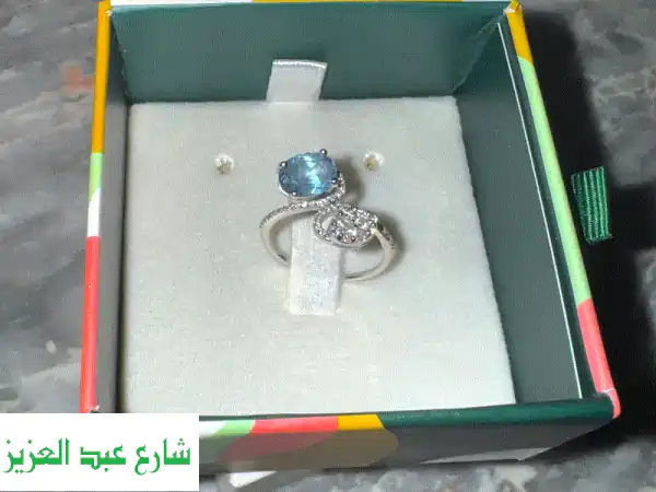 خاتم ألماظ لازوردي أصلي مع الفاتورة